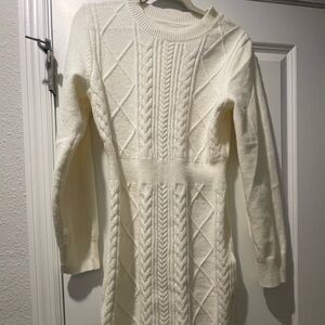 Elegant White Cable Knit Mini Dress